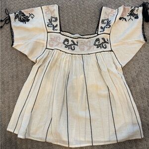 Ulla Johnson Cream Flutter Sleeve Blouse with Embellished Pleats